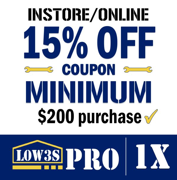 Lowe’s for Pros coupon – 15% off purchase, valid in-store and online