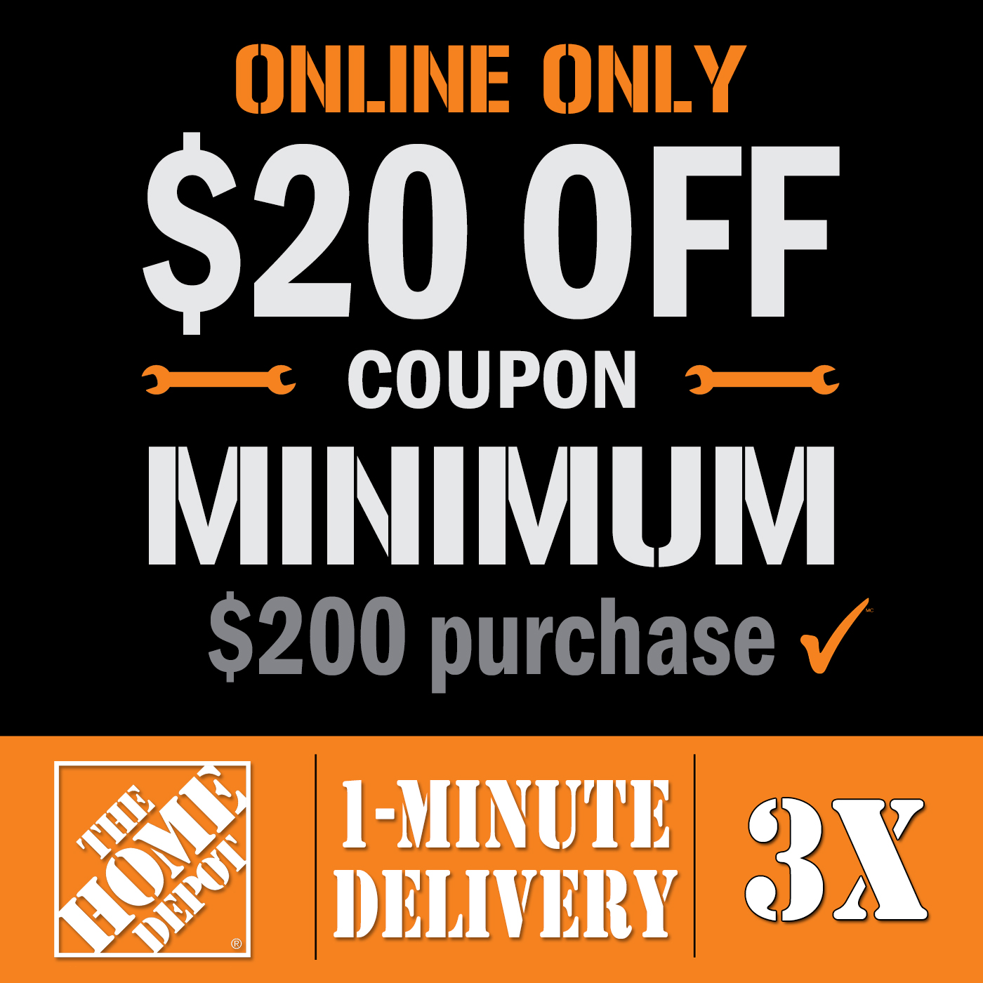 Home Depot Coupon Three (3x) 20 Off 200 Online Orders Premium