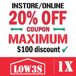 Lowe’s 20% off coupon – valid for regular accounts, in-store and online, $100 max discount